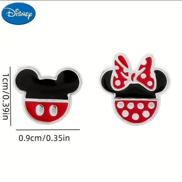 Disney Mismatched Stud Earrings, Mickey and Minnie Mouse, Silver Plated - Picture 2 of 5
